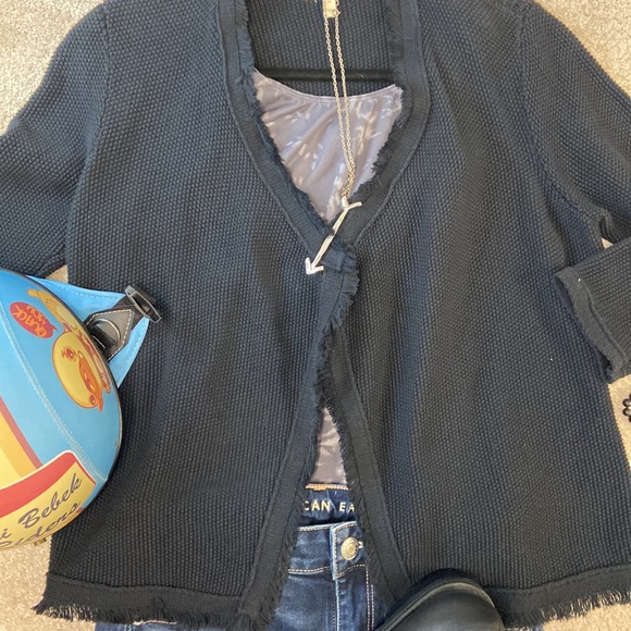 Eileen Fisher draped cardigan with fringe on hem lines size XS silk/cotton - Picture 8 of 9